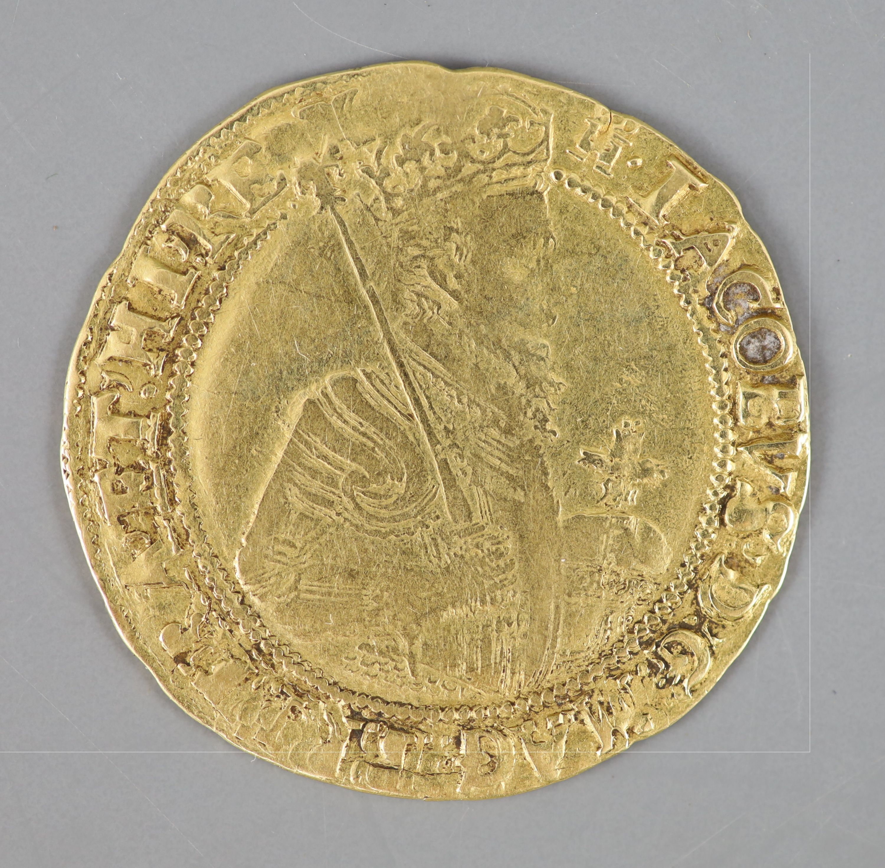 A James I gold Unite coin, fourth bust, 1612-13,